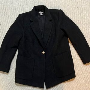 H&M Black Tweed Blazer / Jacket with single gold button size Large
